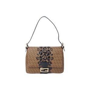 FENDI Mamma Bucket One Shoulder Hobo Zucchino Leopard Embroidery Patent Leather